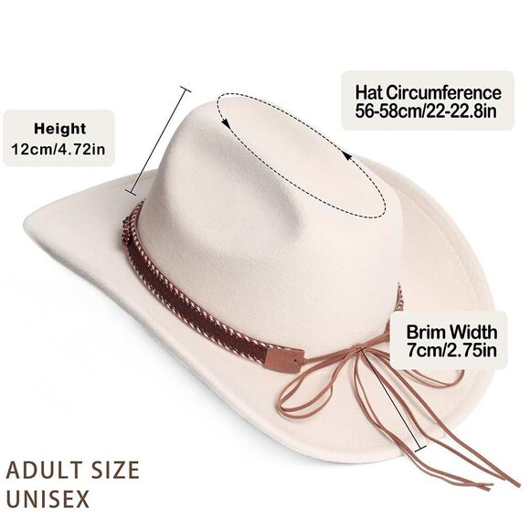3531 Women Men Fashion Wide Brim Teardrop Crown Felt Western Cowboy Cowgirl